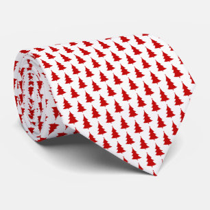 Red Christmas Trees on White Background Pattern Tie