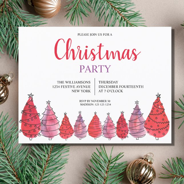 Red Christmas Trees Party Invitation Postcard (Creator Uploaded)