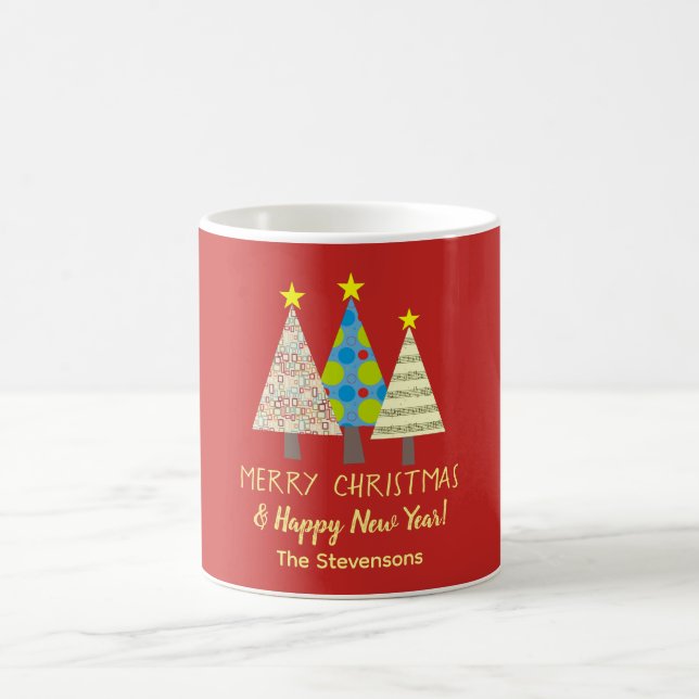 Red Christmas Trees Personalised Coffee Mug (Center)