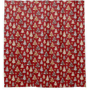 Red Christmas Trees Shower Curtain