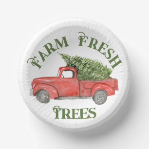 Red Christmas Truck Farm Fresh Trees Paper Plate