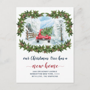 Red Christmas Truck Holiday Moving Announcement Postcard