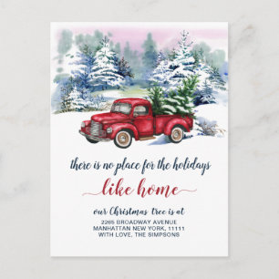 Red Christmas Truck Holiday Moving Announcement Postcard