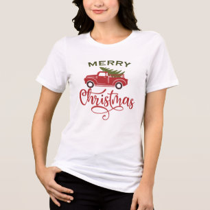 Red Christmas Truck Tee - Festive Tree Tri-Blend