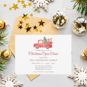 Red Christmas Truck Watercolor Holiday Open House Invitation