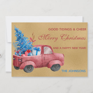 Red Christmas Truck Watercolor Illustration Photo