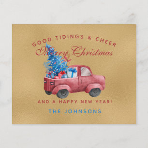 Red Christmas Truck Watercolor Illustration Photo
