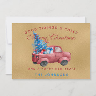 Red Christmas Truck Watercolor Illustration Photo