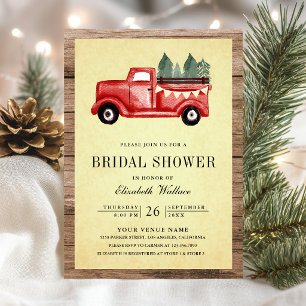 Red Christmas Truck Wood Photo Bridal Shower Invitation