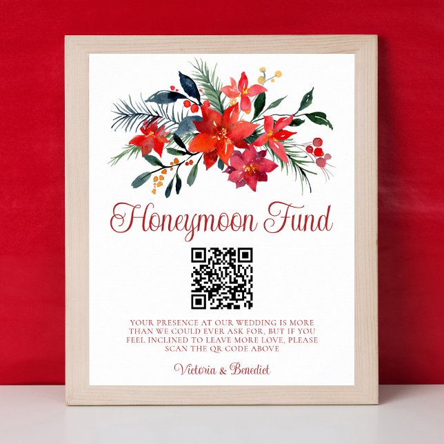 Red Christmas Wedding Floral Honeymoon Fund Poster (Creator Uploaded)