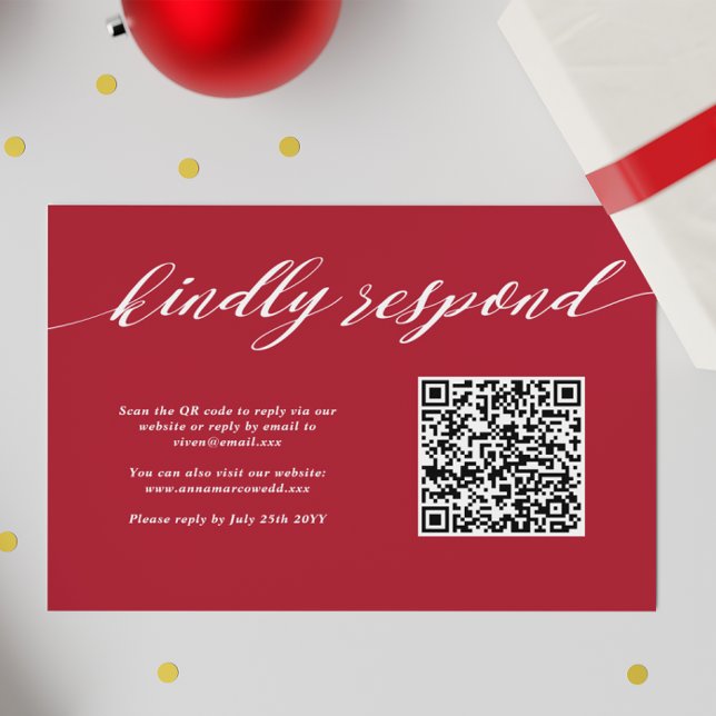Red Christmas Wedding QR Code  RSVP Card (Creator Uploaded)