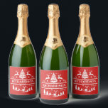 Red Christmas White Family Name Personalised Name  Sparkling Wine Label<br><div class="desc">Red Christmas white family name personalised monogram holiday sparkling wine label. Elevate your Christmas drink with this personalised label. This custom family name wine label adds a unique touch to your holiday gift and makes for a thoughtful and cherished family gift.</div>
