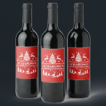 Red Christmas White Family Name Personalised Name  Wine Label<br><div class="desc">Red Christmas white family name personalised monogram holiday wine label. Elevate your Christmas drink with this personalised label. This custom family name wine label adds a unique touch to your holiday gift and makes for a thoughtful and cherished family gift.</div>