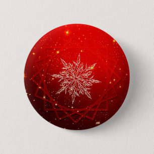 Red christmas white snow 6 cm round badge