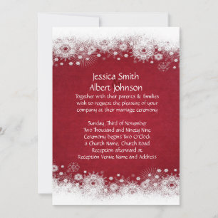 Red Christmas White Snowflakes Wedding Invite
