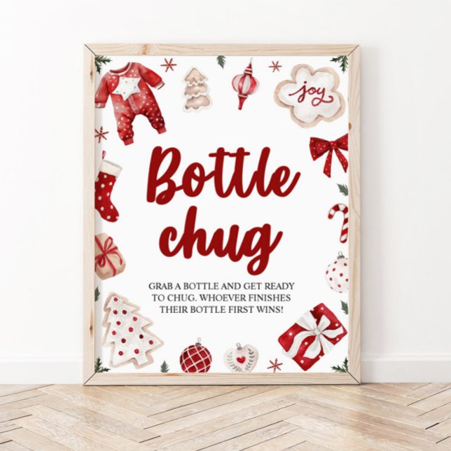 Red Christmas Winter Bottle Chug Baby Shower Sign (Creator Uploaded)