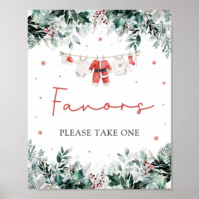 Red Christmas Winter Cute Santa Baby Shower Favour Poster (Front)