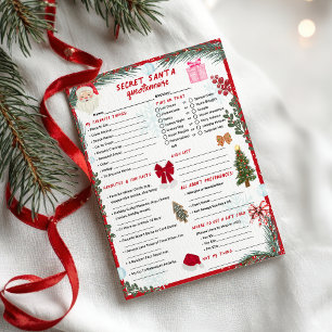 Red Christmas Winter Secret Santa Questionnaire Flyer