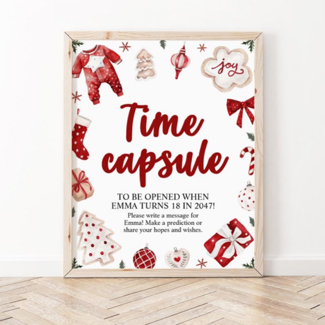 Red Christmas Winter Time Capsule Baby Shower Sign (Creator Uploaded)