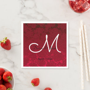 Red Christmas Winter Wedding Reception Monogram Napkin