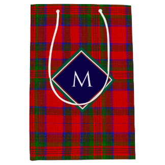 Red Christmas Wool Texture Plaid with Monogram Medium Gift Bag