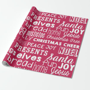 Red Christmas Words Holiday Wrapping Paper