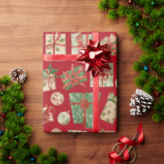 Red Christmas Wrapping Paper with Gift Pattern Fun