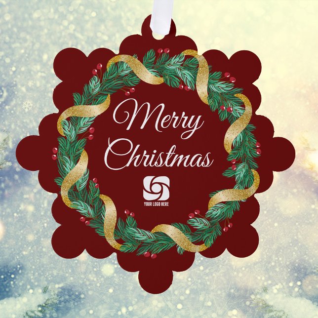 Red Christmas Wreath Custom Company Marketing Tree Decoration Card (Creator Uploaded)