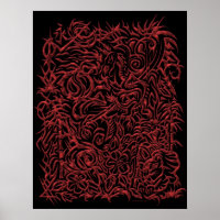 Red Chrome Oriental Tribal Tattoo Poster