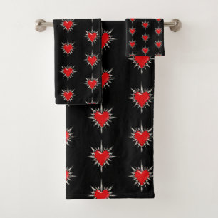 Red Chrome Spiked Heart Sigil Towel Set