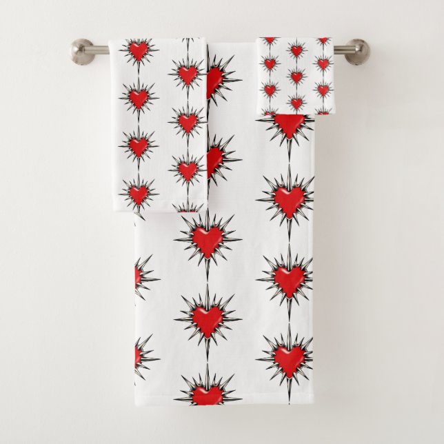 Red Chrome Spiked Heart Sigil Towel Set (Insitu)