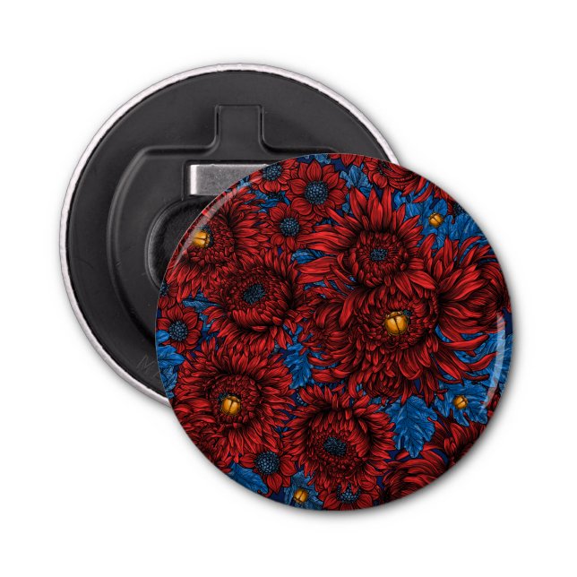 Red chrysanthemum flowers and orange beetles bottle opener (Front)