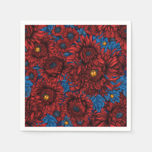 Red chrysanthemum flowers and orange beetles napkin