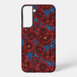 Red chrysanthemum flowers and orange beetles samsung galaxy case
