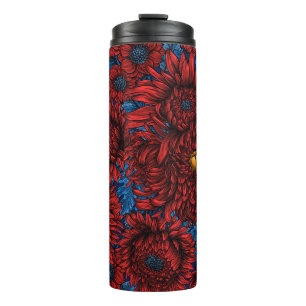 Red chrysanthemum flowers and orange beetles thermal tumbler