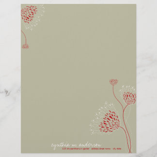 Red Chrysanthemum Flowers Elegant Chic Floral Personalised Letterhead