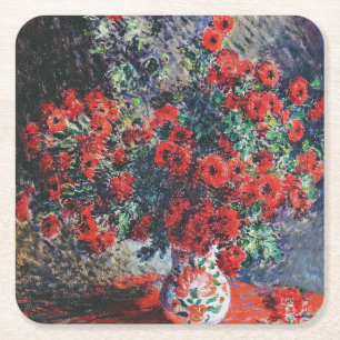 Red Chrysanthemum, Monet Square Paper Coaster