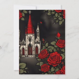 Red Church and Roses Gothic Elegance Wedding Invitation