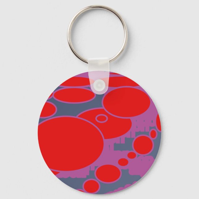 red circle and dark blue purple abstract art key ring (Front)