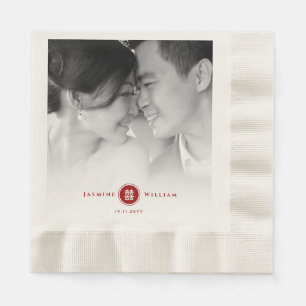 Red Circle Double Happiness Chinese Wedding Photo Napkin