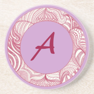 Red Circle Line Drawing, Monogram Coasters