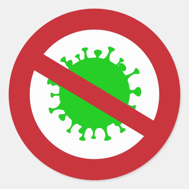 Red Circle No Virus with Green Germ  Classic Round Sticker (Front)