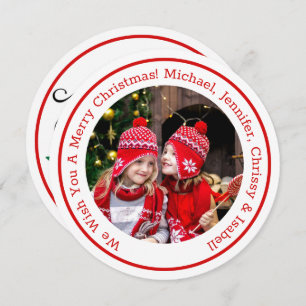 Red Circle Photo Add Message & Names Christmas Holiday Card