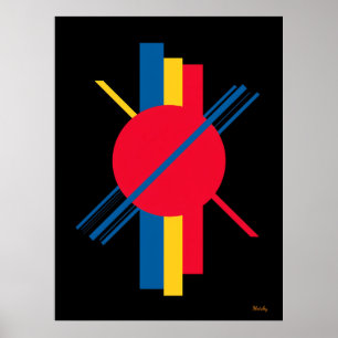 Red Circle with Blue and Yellow Bars Bauhaus Poster