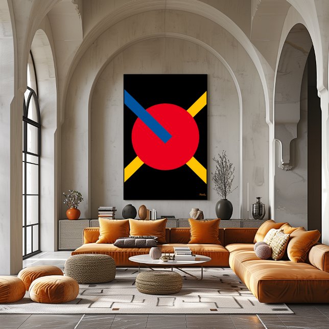 Red Circle with Blue and Yellow Bars Bauhaus Poster (Creator Uploaded)