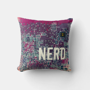 Red circuit board nerd retro design cushion