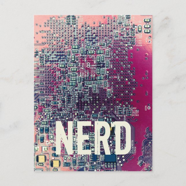 Red circuit board nerd retro design holiday postcard (Front)