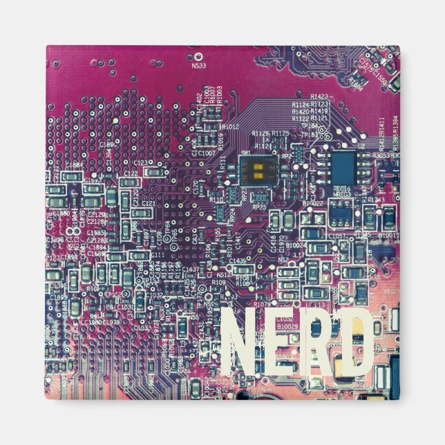 Red circuit board nerd retro design magnet (Front)