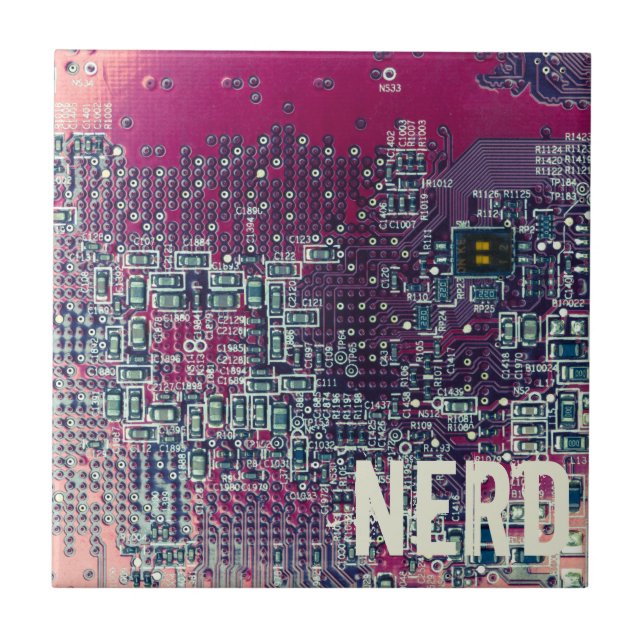 Red circuit board nerd retro design tile (Front)