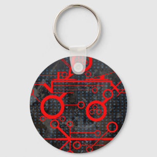 Red Circuit Key Ring